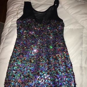 Sequins & mesh party dress